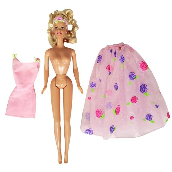 Barbie Rose Princess Doll Magic Growing Hair Pink Glitter Dress Skirt Earrings - Picture 8 of 16